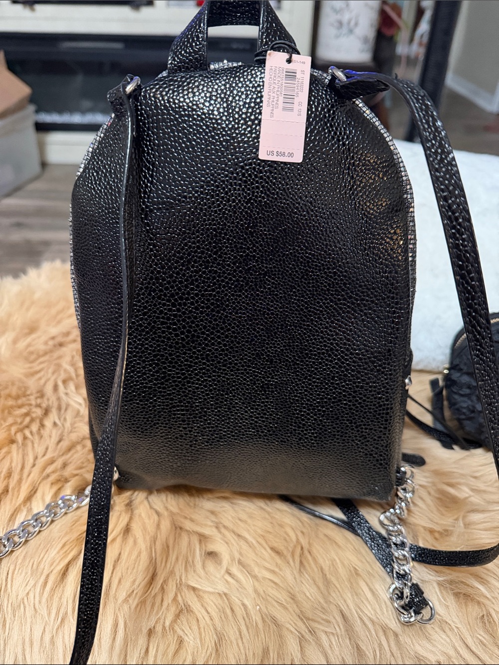 Victoria's Secret Black Studded Glitter Backpack & Black Rosette Makeup Bag NWT - Picture 3 of 9